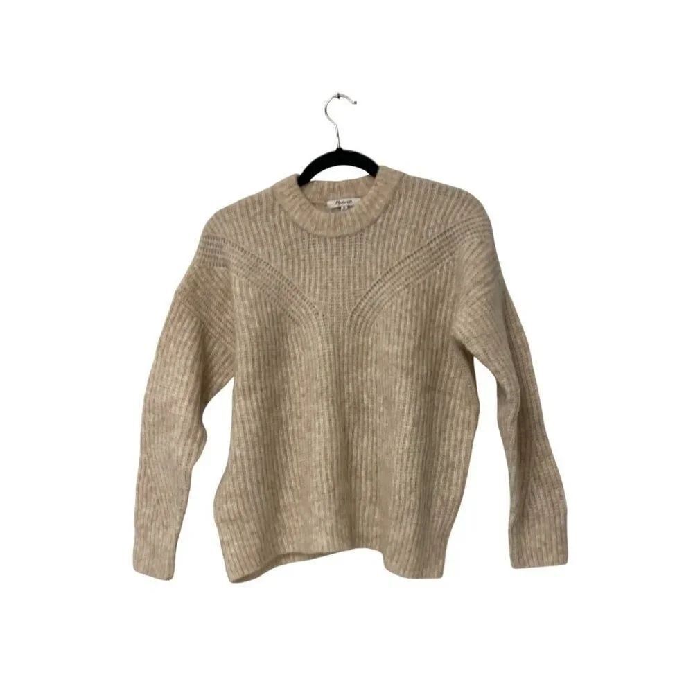 Madewell Womens Sweater XS Beige Belfiore Ribbed Waffle Knit Oversized EUC